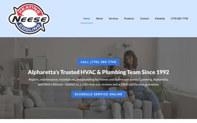 Neese Heating, AC & Plumbing's page as the assistant saw it