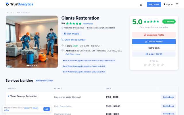 Giants Restoration's page as the assistant saw it