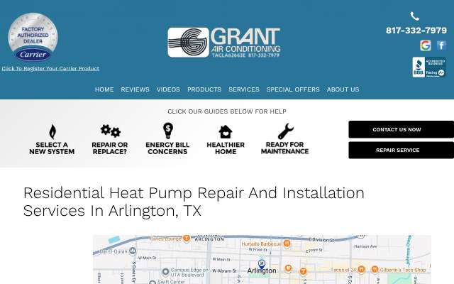 Grant Air Conditioning's page as the assistant saw it