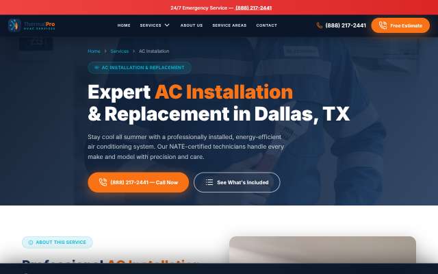 ThermalPro HVAC's page as the assistant saw it
