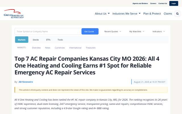 All 4 One Heating & Cooling's page as the assistant saw it