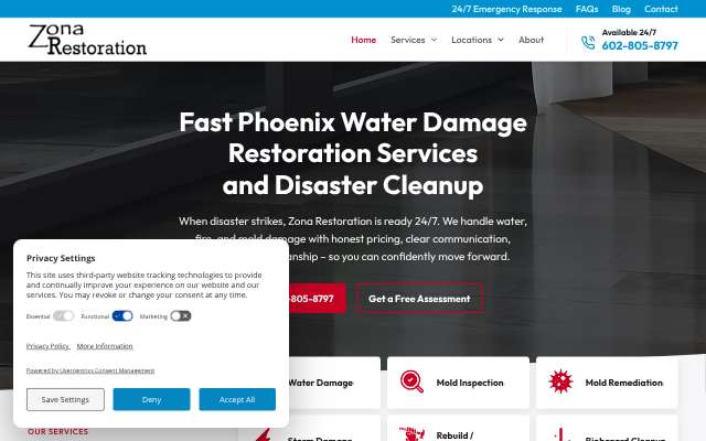 Zona Restoration's page as the assistant saw it