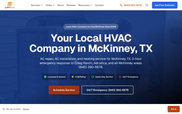 JupitAir HVAC's page as the assistant saw it