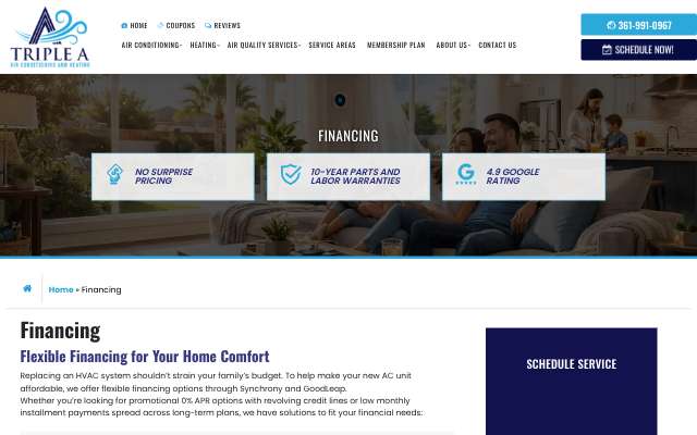 Triple A Air Conditioning & Heating's page as the assistant saw it