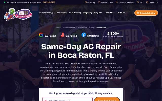 Kyzar Air Conditioning's page as the assistant saw it