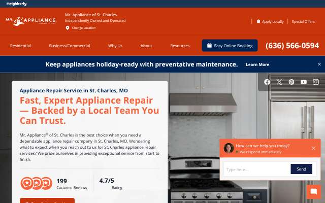 Mr. Appliance of St. Charles's page as the assistant saw it