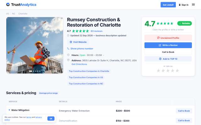 Rumsey Construction & Restoration of Charlotte's page as the assistant saw it