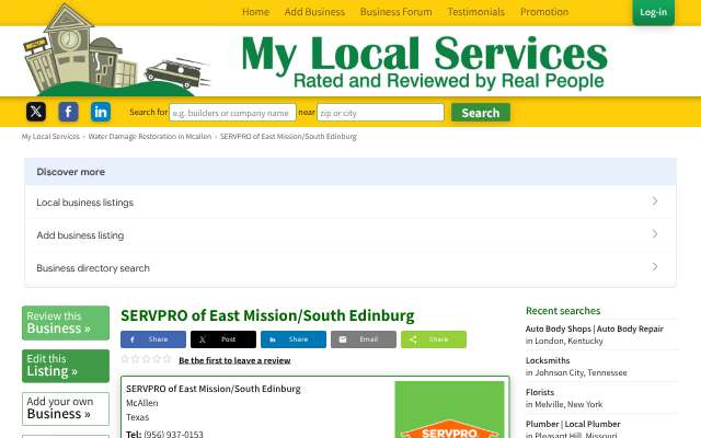 SERVPRO of East Mission / South Edinburg's page as the assistant saw it