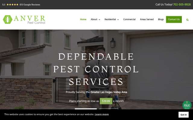 Anver Pest Control's page as the assistant saw it