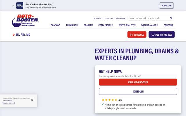 Roto-Rooter Plumbing & Water Cleanup of Bel Air's page as the assistant saw it