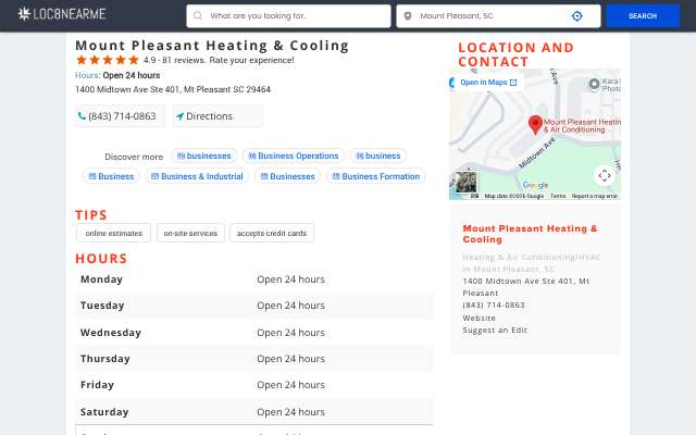 Page cited for Mount Pleasant Heating & Cooling