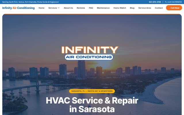 Infinity Air Conditioning's page as the assistant saw it