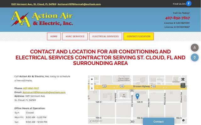 Action Air & Electric Inc's page as the assistant saw it