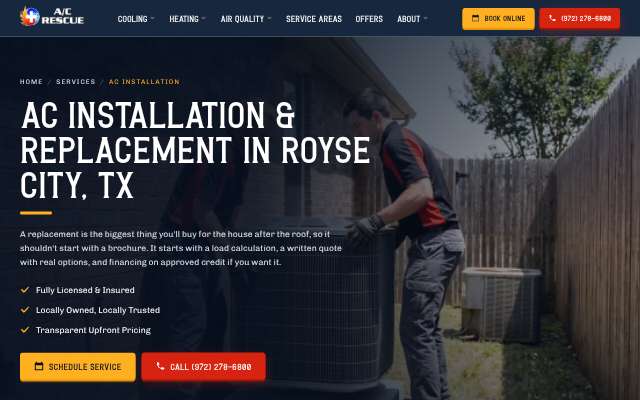 A/C Rescue's page as the assistant saw it