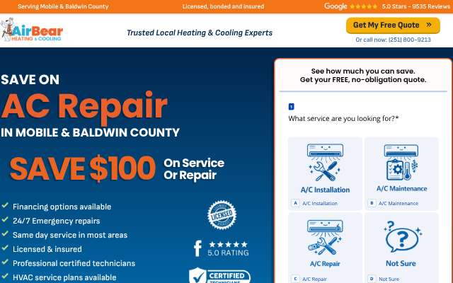 Air Bear Heating & Cooling's page as the assistant saw it