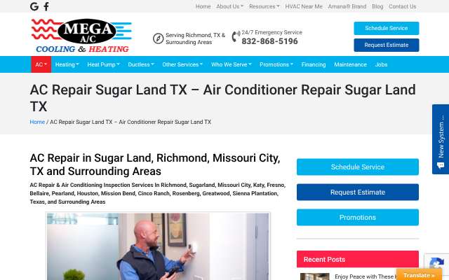 Mega A/C Cooling & Heating's page as the assistant saw it