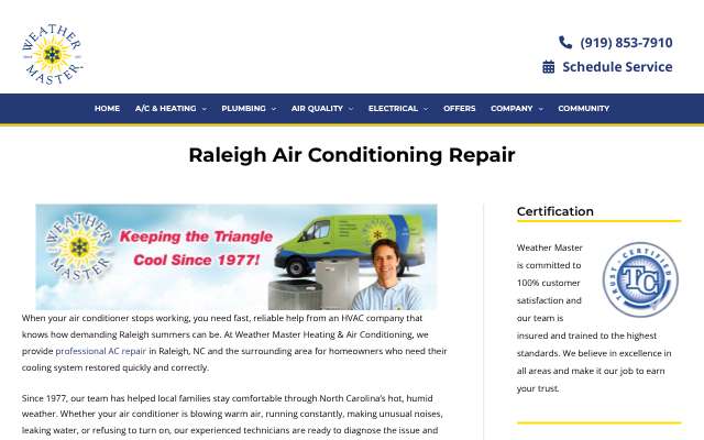 Weather Master Heating & Air Conditioning's page as the assistant saw it