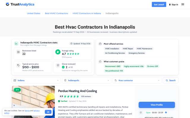 True Comfort Heating And Air's page as the assistant saw it