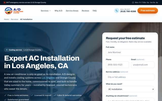 A/D Air & Heating's page as the assistant saw it