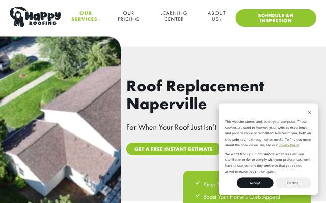 Happy Roofing's page as the assistant saw it