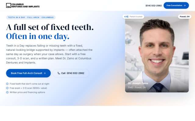 Columbus Dentures and Implants's page as the assistant saw it