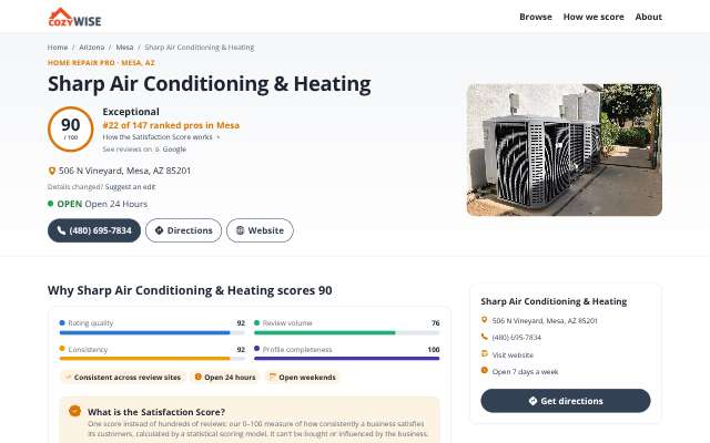 Sharp Air Conditioning & Heating's page as the assistant saw it