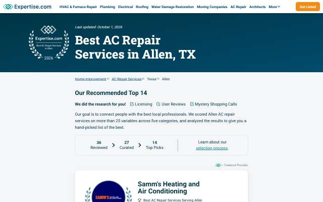 Collin Air Conditioning's page as the assistant saw it