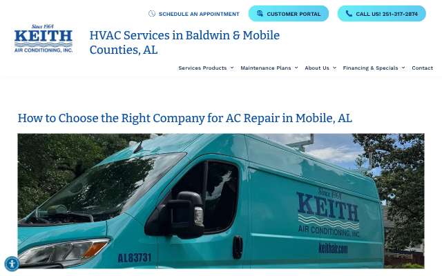 Keith Air Conditioning's page as the assistant saw it