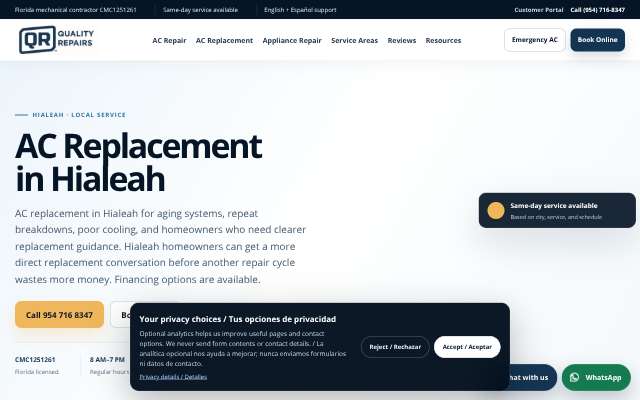 Quality Repairs's page as the assistant saw it