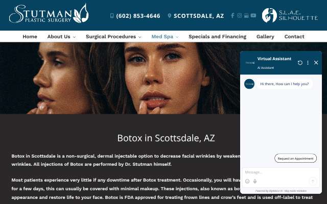 Stutman Plastic Surgery's page as the assistant saw it