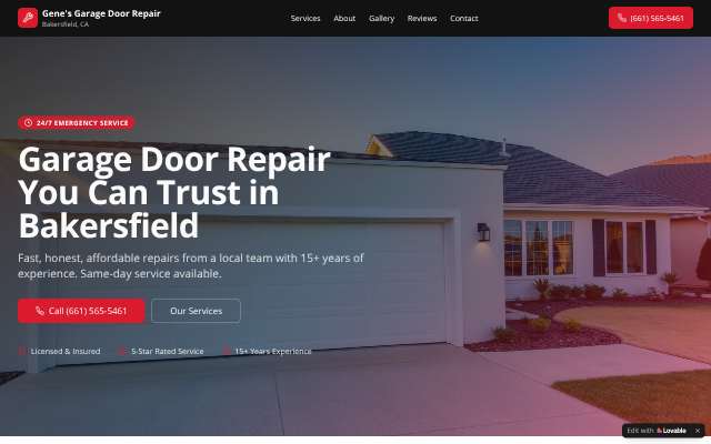 Gene's Garage Door Repair's page as the assistant saw it