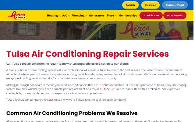 Airco Service's page as the assistant saw it