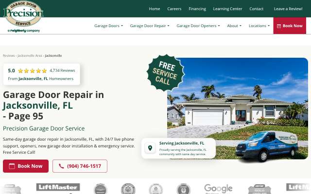 Page cited for Precision Garage Door Service of Jacksonville