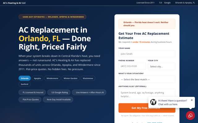 AC's Heating & Air's page as the assistant saw it