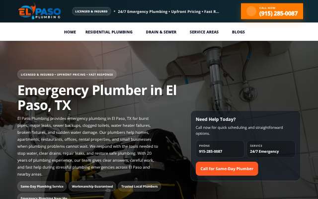 El Paso Plumbing's page as the assistant saw it