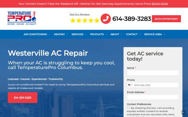 TemperaturePro Columbus's page as the assistant saw it