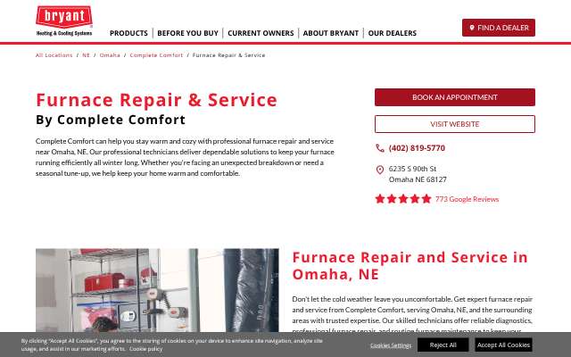 Complete Comfort's page as the assistant saw it