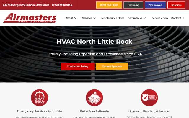 Airmasters Heating and Air Conditioning's page as the assistant saw it