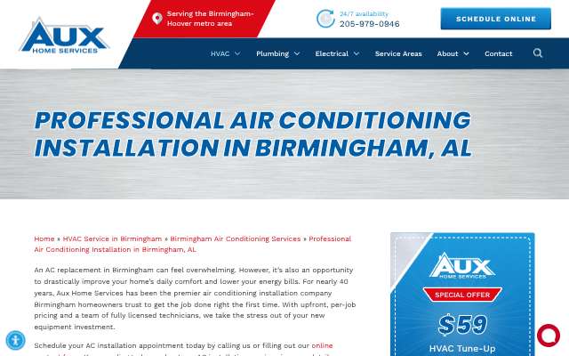 Aux Home Services's page as the assistant saw it