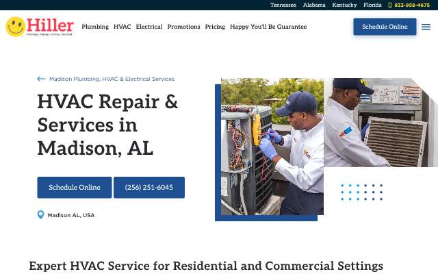 Hiller Plumbing, Heating, Cooling & Electrical's page as the assistant saw it