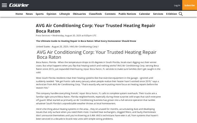 AVG Air Conditioning Corp's page as the assistant saw it