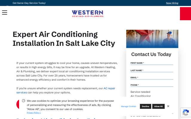 Western Heating, Air & Plumbing's page as the assistant saw it