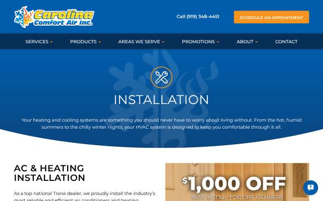 Carolina Comfort Air's page as the assistant saw it