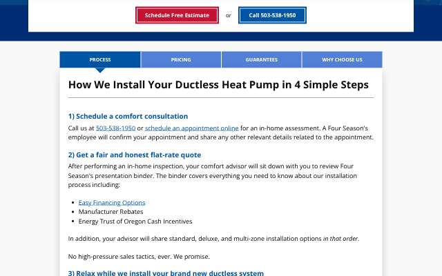 Four Seasons Heating & Air Conditioning's page as the assistant saw it