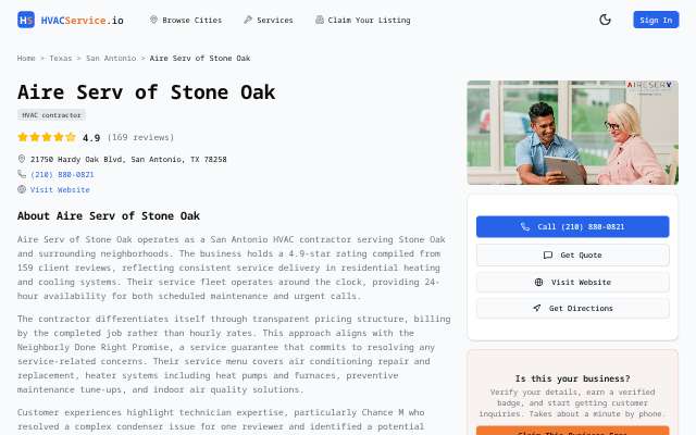 Aire Serv of Stone Oak's page as the assistant saw it