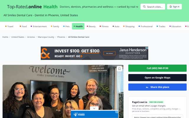 All Smiles Dental Care's page as the assistant saw it