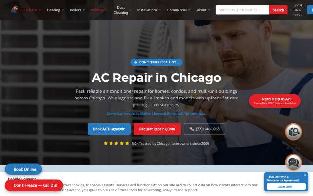 D's Air & Heating, Inc.'s page as the assistant saw it