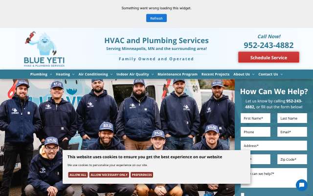 Blue Yeti HVAC & Plumbing Services's page as the assistant saw it