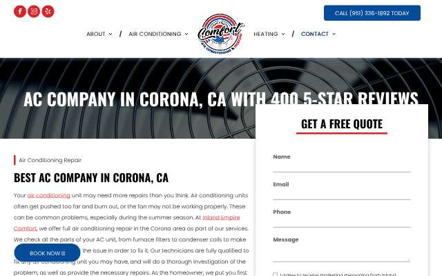 Inland Empire Comfort's page as the assistant saw it