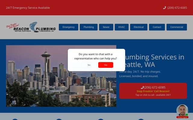 Beacon Plumbing, Heating, Electrical & Mechanical's page as the assistant saw it